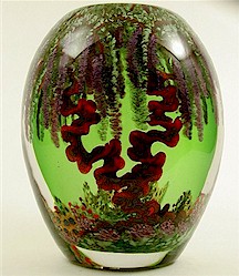 Wisteria on Green Blown Glass Vessel